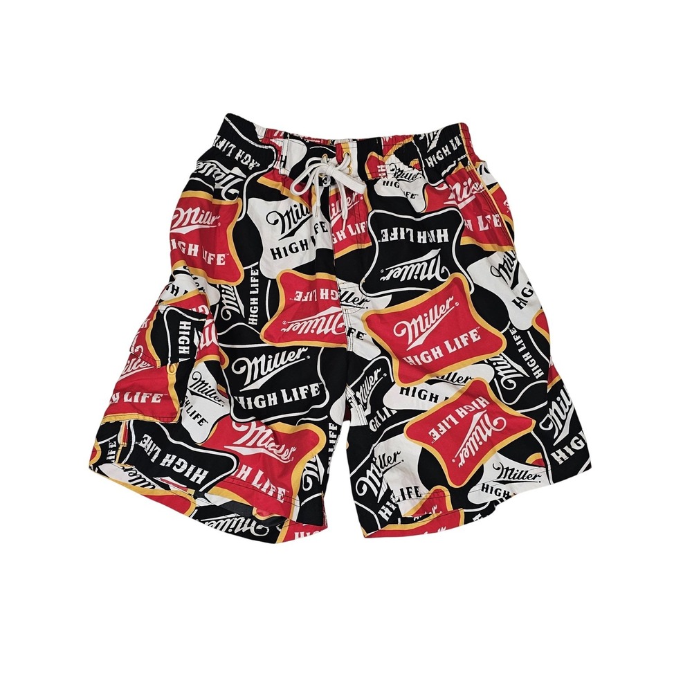 Miller High Life Shorts Mens Small Black Red White Beer Logo Drawstring